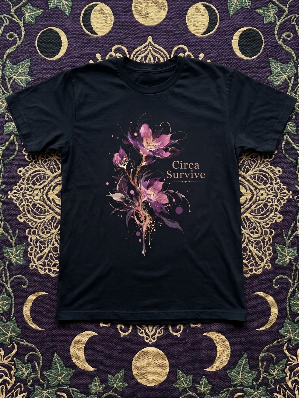 Circa Survive Band Floral Graphic Tee | Black Gildan Style Fit T-Shirt